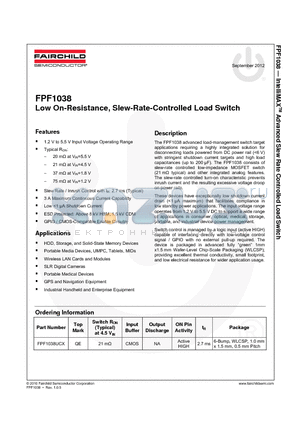 FPF1038UCX datasheet - Low On-Resistance, Slew-Rate-Controlled Load Switch