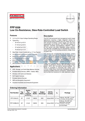 FPF1039UCX datasheet - Low On-Resistance, Slew-Rate-Controlled Load Switch