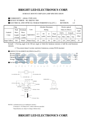 BL-XKD361-TR9 datasheet - SURFACE MOUNT CHIP LED LAMPS SPECIFICATION