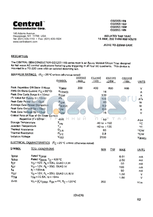 CQ220I-16N datasheet - ISOLATED RAB TRIAC 16 AMP