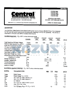 CQ220I-6MS datasheet - ISOLATED TAB TRIAC 6.0AMP, 200 THRU 800 VOLTS