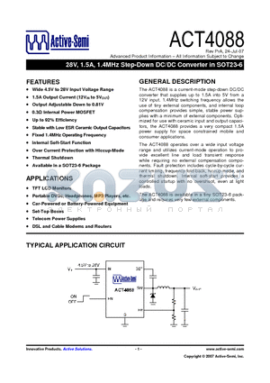 ACT4088 datasheet - 28V, 1.5A, 1.4MHz Step-Down DC/DC Converter in SOT23-6