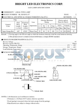 BL-XUB361-TR7 datasheet - LED LAMPS SPECIFICATION