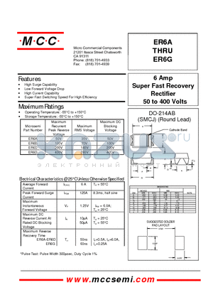 ER6G datasheet - 6 Amp Super Fast Recovery Rectifier 50 to 400 Volts