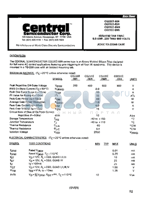 CQ220I-8DR datasheet - ISOLATED TAB TRIAC 8.0AMP, 200 THRU 800 VOLTS