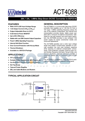 ACT4088_11 datasheet - 28V, 1.5A, 1.4MHz Step-Down DC/DC Converter in SOT23-6