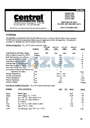 CQ220I-8MR datasheet - ISOLATED TAB TRIAC 8.0AMP, 200 THRU 800 VOLTS