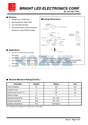 BL-XX1361-TR8 datasheet - Hi-Eff Green Low cost plastic package.