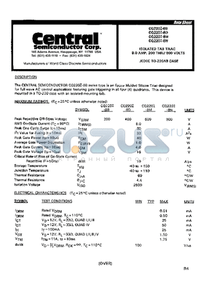 CQ220I-8N datasheet - ISOLATED TAB TRIAC 8.0 AMP 200 THRU 800 VOLTS