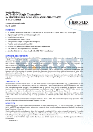 ACT4404N-2 datasheet - Single Transceiver for MACAIR (A3818, A4905, A5232, A5690), MIL-STD-1553 & SAE-AS15531