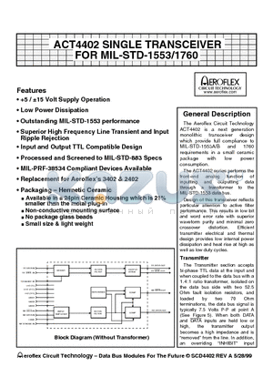 ACT4402 datasheet - ACT4402 SINGLE TRANSCEIVER FOR MIL-STD-1553/1760