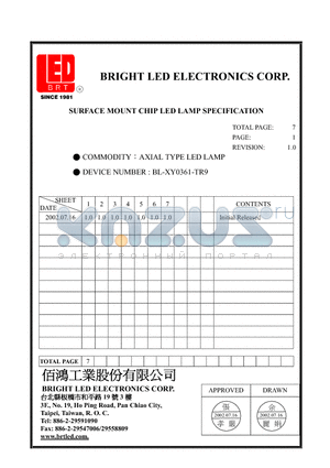 BL-XY0361-TR9 datasheet - SURFACE MOUNT CHIP LED LAMPS SPECIFICATION