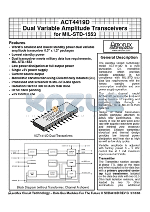 ACT4419D datasheet - Dual Variable Amplitude Transceivers for MIL-STD-1553