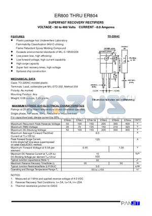 ER800 datasheet - SUPERFAST RECOVERY RECTIFIERS(VOLTAGE - 50 to 400 Volts CURRENT - 8.0 Amperes)