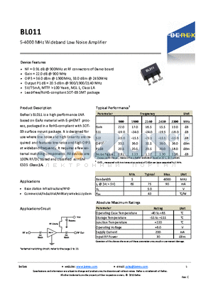 BL011 datasheet - 5-4000 MHz Wideband Low Noise Amplifier