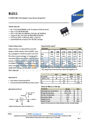 BL011_1 datasheet - 5-4000 MHz Wideband Low Noise Amplifier