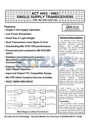 ACT4453 datasheet - ACT 4453 / 4463  SINGLE SUPPLY TRANSCEIVERS FOR MIL-STD-1553/1760