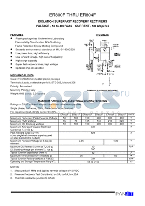 ER801F datasheet - ISOLATION SUPERFAST RECOVERY RECTIFIERS(VOLTAGE - 50 to 400 Volts CURRENT - 8.0 Amperes)