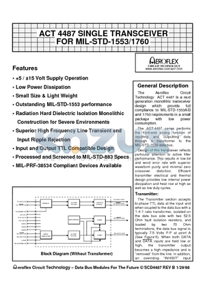 ACT4487 datasheet - ACT 4487 SINGLE TRANSCEIVER FOR MIL-STD-1553/1760