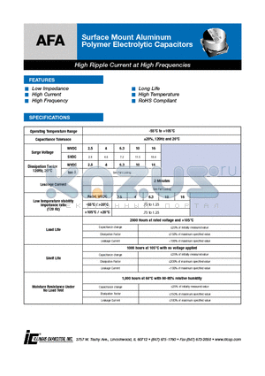827AFA2R5MLL datasheet - Surface Mount Aluminum Polymer Electrolytic Capacitors