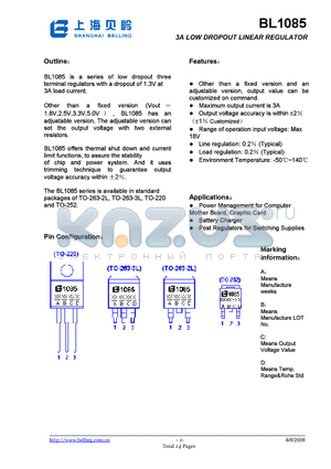 BL1085 datasheet - 3A LOW DROPOUT LINEAR REGULATOR