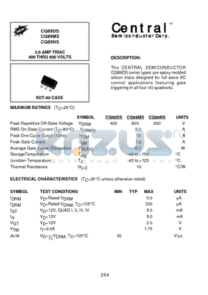 CQ89NS datasheet - 2.0 AMP TRIAC 400 THRU 800 VOLTS