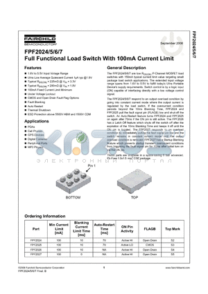 FPF2025 datasheet - Full Functional Load Switch With 100mA Current Limit