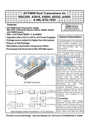 ACT4808LD datasheet - ACT4808 DUAL TRANSCEIVERS FOR MACAIR A3818, A5690, A5232, A4905 & MIL-STD-1553