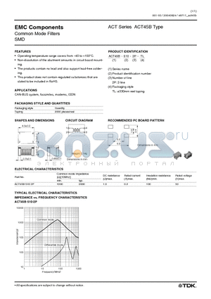 ACT45B-510-2P-TL datasheet - Common Mode Filters SMD