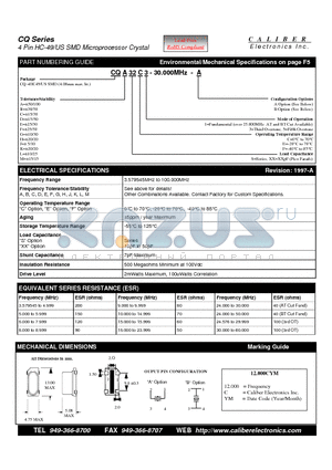 CQA32E1 datasheet - 4 Pin HC-49/US SMD Microprocessor Crystal