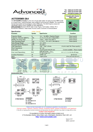 ACT530SMX-2 datasheet - 2/4 pad, high quality, low aging 5x3.2mm SMD