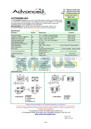 ACT530SMX-4 datasheet - 2/4 pad, high quality, low aging 5x3.2mm SMD