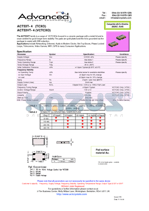ACT53T-4 datasheet - a range of VCTCXOs