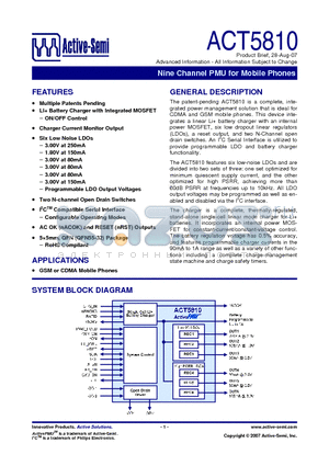 ACT5810 datasheet - Nine Channel PMU for Mobile Phones