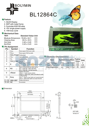 BL12864C datasheet - OLED Display SMT with metal frame