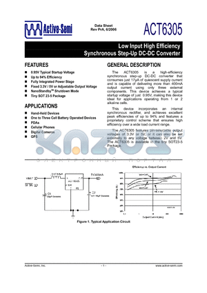 ACT6305 datasheet - Low Input High Efficiency Synchronous Step-Up DC-DC Converter