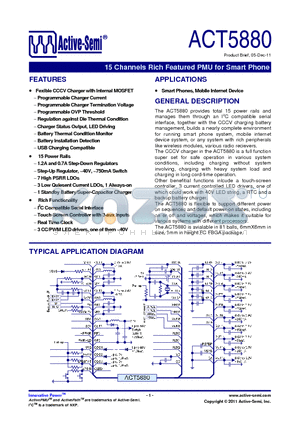 ACT5880 datasheet - 15 Channels Rich Featured PMU for Smart Phone