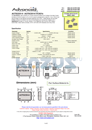 ACT5CSV-4 datasheet - 6-pad miniature surface mount Voltage Controlled Crystal Oscillators (VCXO)