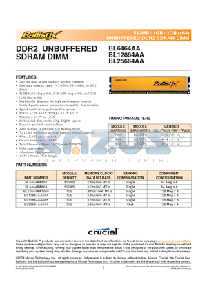 BL12864AA1065 datasheet - 512MB / 1GB / 2GB (x64) UNBUFFERED DDR2 SDRAM DIMM