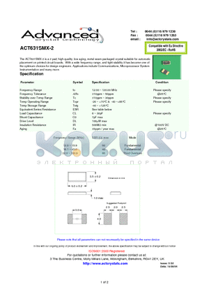 ACT631SMX-2 datasheet - crystal suitable for automatic placement on printed circuit boards.