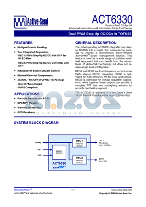 ACT6330 datasheet - Dual PWM Step-Up DC/DCs in TQFN33