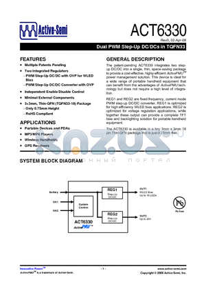 ACT6330 datasheet - Dual PWM Step-Up DC/DCs in TQFN33