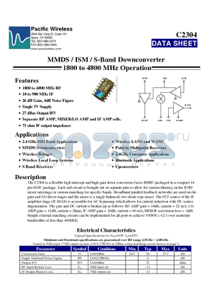 C2304 datasheet - MMDS / ISM / S-Band Downconverter