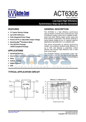ACT6305_11 datasheet - Low Input High Efficiency Synchronous Step-Up DC/DC Converter