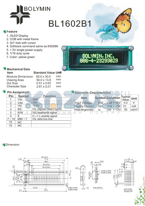 BL1602B1 datasheet - OLED Display COB with metal frame