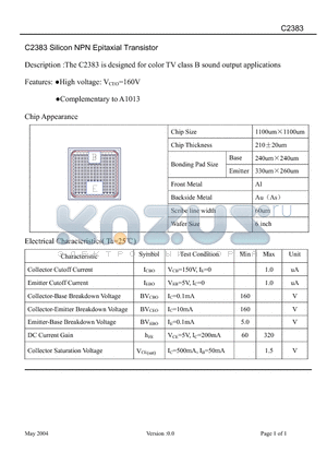 C2383 datasheet - The C2383 is designed for color TV class B sound output applications