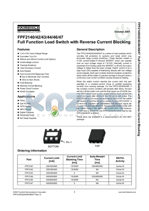 FPF2143 datasheet - Full Function Load Switch with Reverse Current Blocking