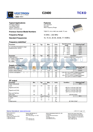 C2400 datasheet - TCXO EFC Standard Hermetic Wide Frequency Range