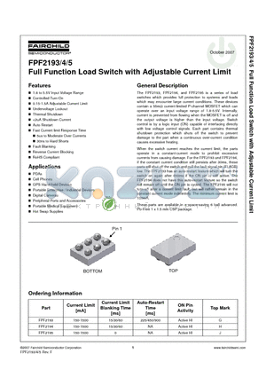FPF2194 datasheet - Full Function Load Switch with Adjustable Current Limit