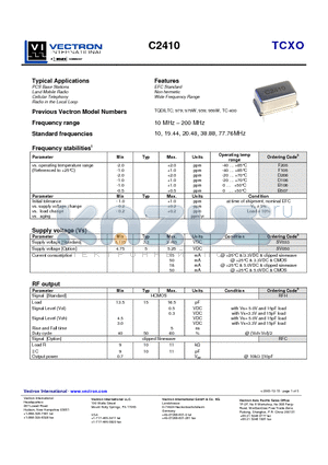 C2410 datasheet - TCXO EFC Standard Non hermetic Wide Frequency Range